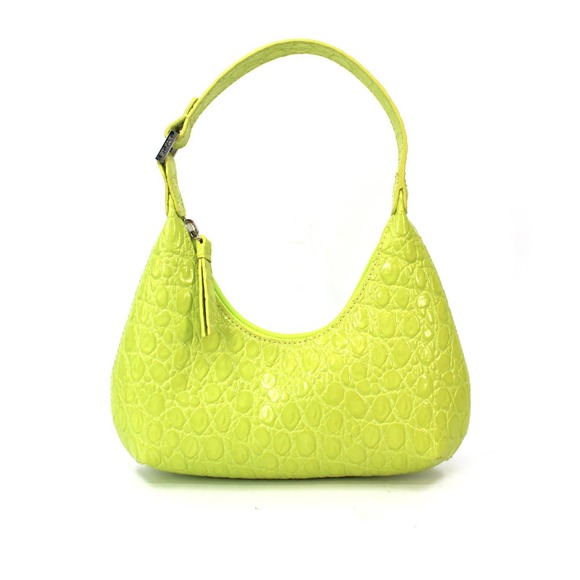 BY FAR Baby Amber Croc Embossed Leather Acid Green Shoulder Bag NEW Mini Yellow - Picture 2 of 10